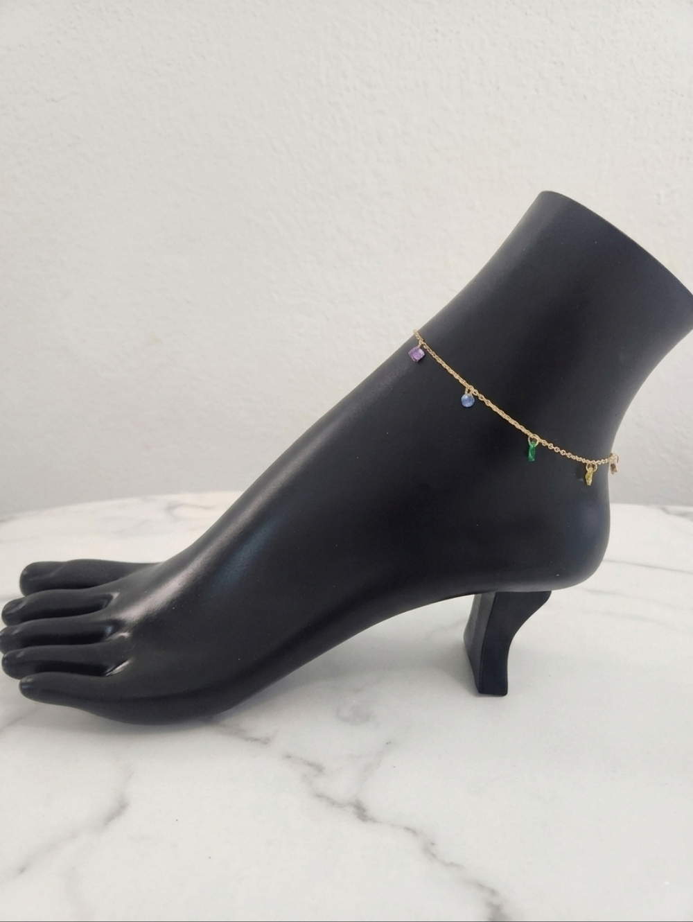 Gold Plated Anklet BraceletWith Colorful Crystal Gemstones Summer Accesories - Picture 4 of 14